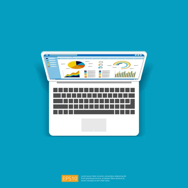 Estadísticas Web Gráficos Analíticos Icono Pantalla Del Ordenador Portátil Gráficos — Archivo Imágenes Vectoriales