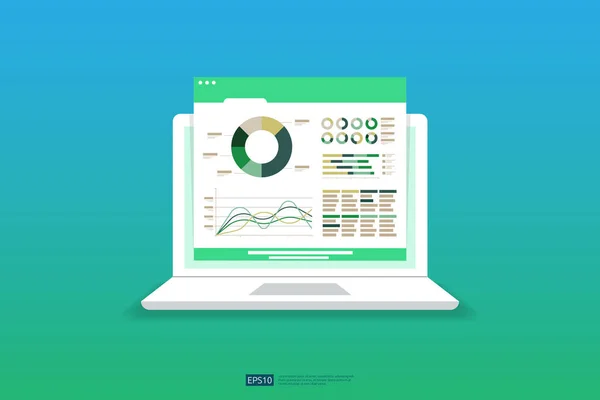 Web Statistics Analytic Charts Laptop Device Screen Flat Vector Infographic — Wektor stockowy