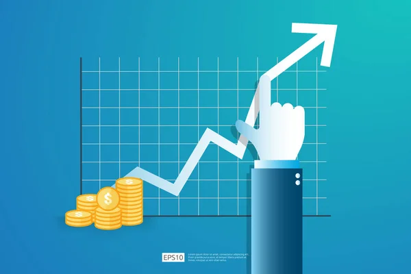 Aumentare Grafico Delle Vendite Profitto Mano Con Crescita Del Grafico — Vettoriale Stock