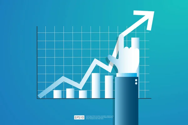 Verhoog Winst Verkoop Diagram Hand Met Business Chart Groei Platte — Stockvector