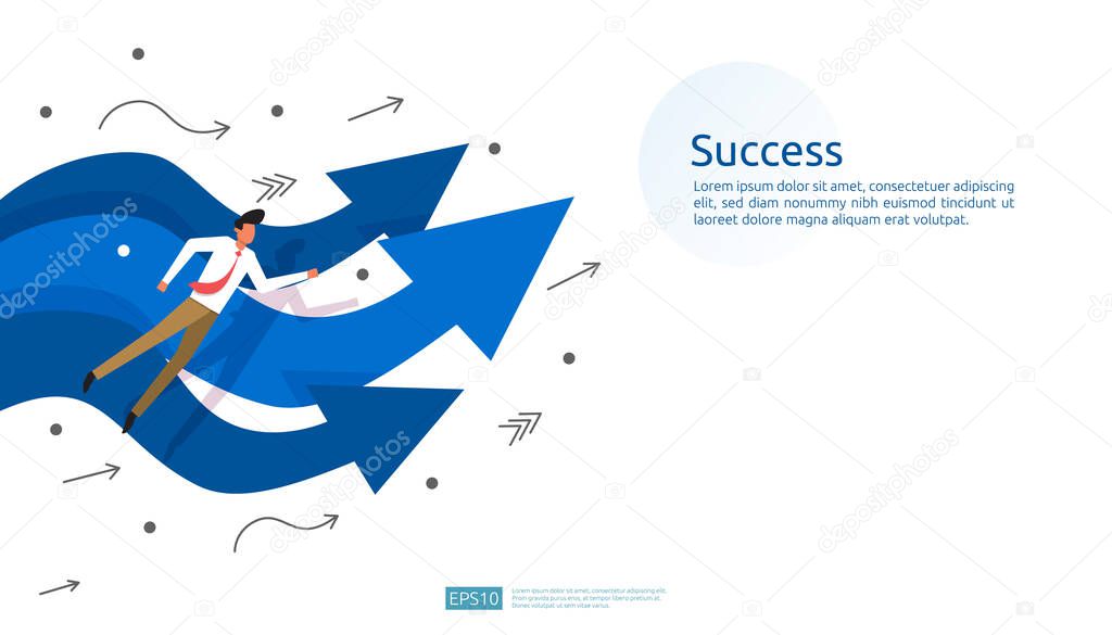 business man and arrow direction for vision, business growth, teamwork leader and success concept. background for presentation or web banner template. finance digital goal vector illustration