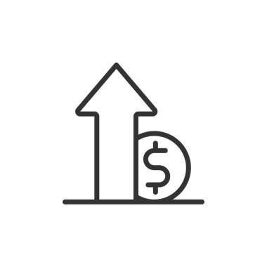 Dolar oranı yükseltme simgesi. Uzayan oklu para sembolü. Artan fiyatlar İş maliyeti satış ikonu. Nakit maaş artışı. Yatırım artışı vektör illüstrasyonu