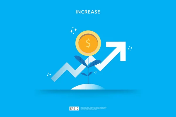 Pianta Moneta Albero Moneta Crescita Illustrazione Concetto Investimento Tasso Aumento — Vettoriale Stock