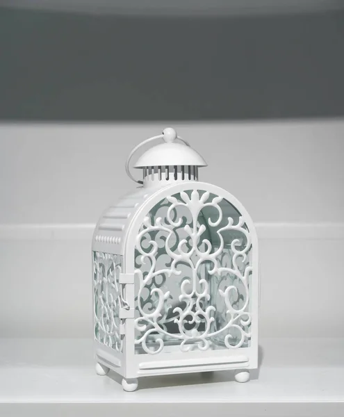 Ένα Άδειο Λευκό Εκλεκτής Ποιότητας Κερί Φανάρι Φανάρι Vintage Σχεδίαση — Φωτογραφία Αρχείου
