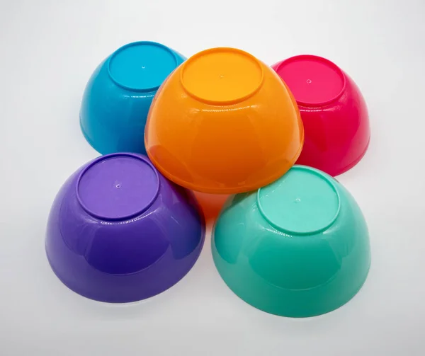 Colorful Plastic Bowl Isolated White Background — Stock Photo, Image