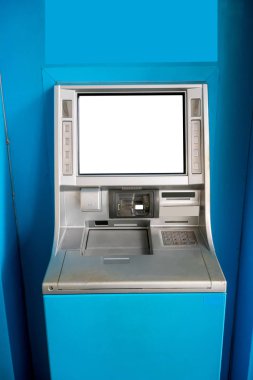 Mavi Atm makine. Station otomatik makineleri. Perspektif görünümü