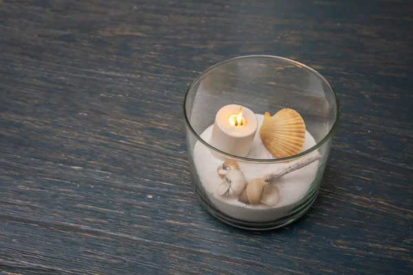 Декоративне Мистецтво Імітує Море Маленькому Склі Декоративне Море Піском Черепашками — стокове фото