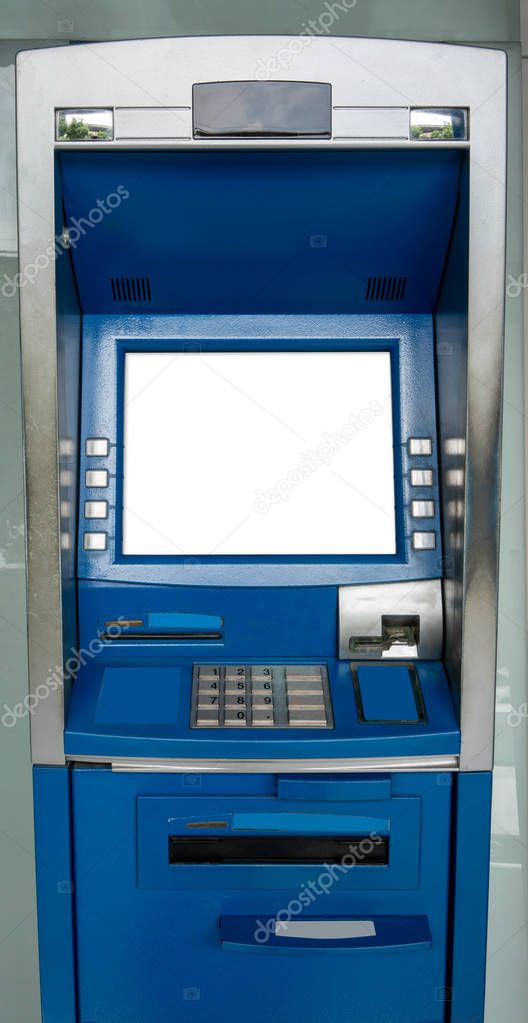 Blue ATM machine. The station automatic machines. Perspective view