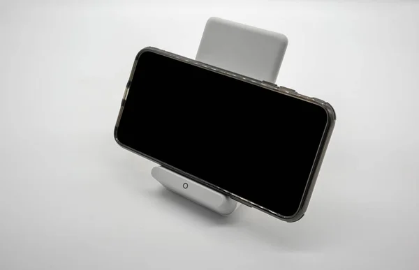 Black Cellphone Charging Modern Designed Wireless Charger Stand Isolated White — Stock Photo, Image