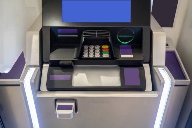 Mor Atm makineleri. Led ışık ile istasyonu otomatik makineler