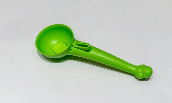 Green Plastic Ice Cream Spoon Isolated White Background — Stock Photo, Image