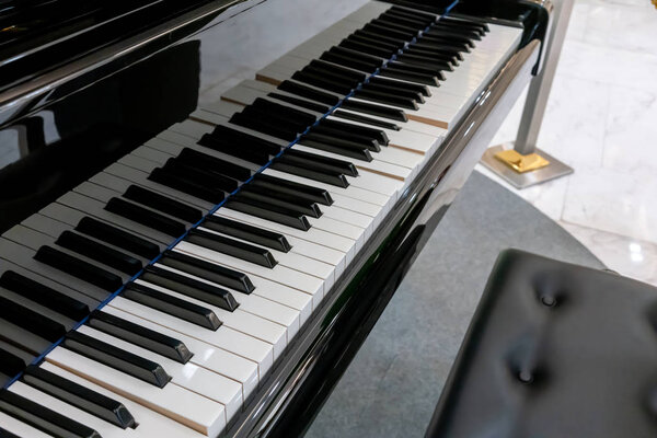 close-up of Auto-Play piano keys. close frontal view. Piano keys side view with shallow depth of field