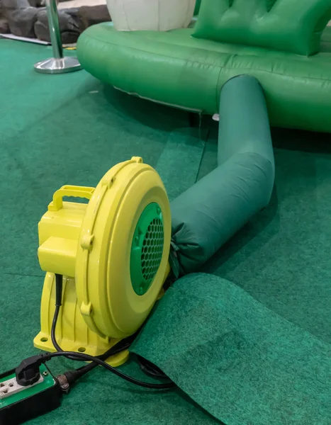 Yellow and green electric air blower for commercial inflatable bouncer and slide in kid play land