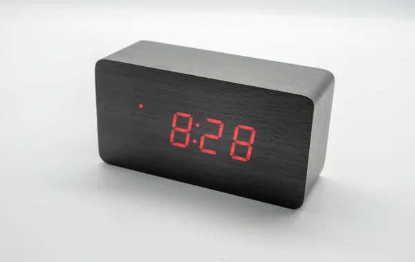 Digital wooden clock isolated on white background. — Stock Photo, Image