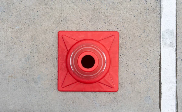 Orange highway traffic cones on concrete road. — Stock Photo, Image