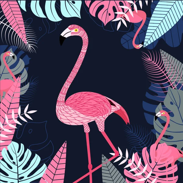 Pájaro Flamenco Con Hoja Fondo Tropical Fondo Vida Silvestre Para — Archivo Imágenes Vectoriales