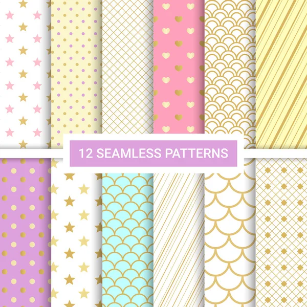 Set Vector Cute Seamless Patterns Endless Line Texture Wallpaper Packaging — Stock Vector