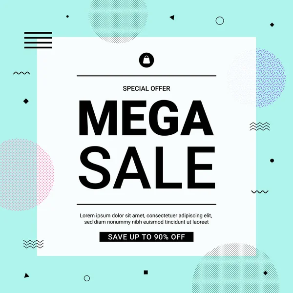 Memphis Sale Banner Minimal Style Geometric Shapes Sale Background Template — Stock Vector