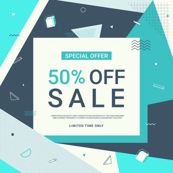 Sale Banner Blue Tone Geometric Shapes Sale Background Template Vector — Stock Vector