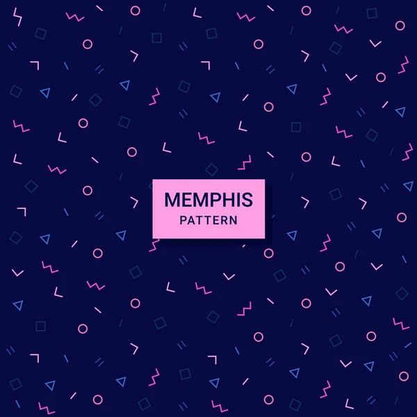 Memphis Nahtlosen Muster Dunkelblauen Hintergrund Geometrisches Muster Verschiedene Formen 80Er — Stockvektor