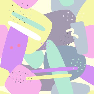 Memphis Dikişsiz desen. Arka plan pastel baskı ve Web sitesi banner tasarım, duvar kağıdı ve tekstil kumaş baskı için soyut. Vektör çizim