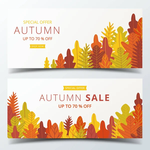 Herbst Verkauf Banner Layout Vorlage Dekorieren Mit Wald Warmen Farbton — Stockvektor