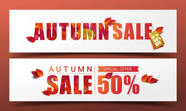 Autumn Promotion Banner Layout Template Modern Design Decorate Maple Realistic — Stock Vector