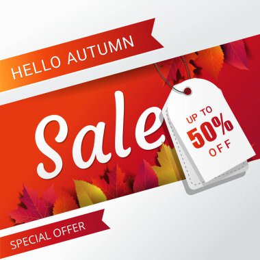 Sonbahar satış afiş düzen şablonu modern tasarım akçaağaç ve satış veya promosyon afiş, broşür ve web afiş alışveriş için gerçekçi yaprakları ile süsleyin. Vektör çizim.