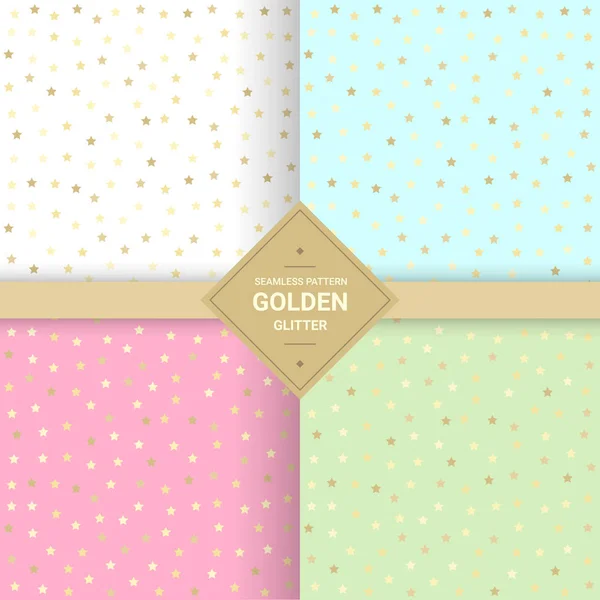 Pastel Zemin Üzerine Altın Yıldız Glitter Seamless Modeli Hediye Paketi — Stok Vektör