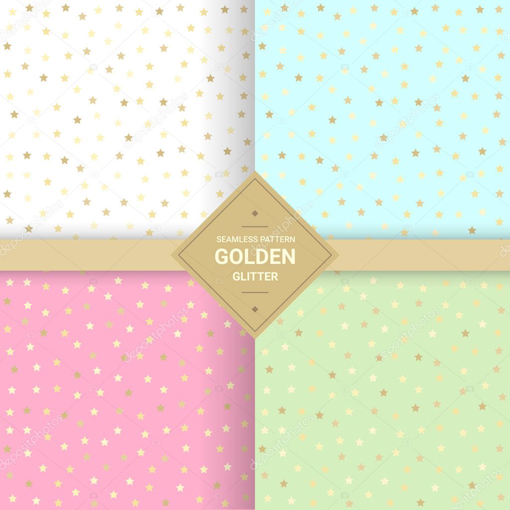 Golden star glitter seamless pattern on pastel background. Star background for Gift wrap and Fabric patterns. Vector Illustration