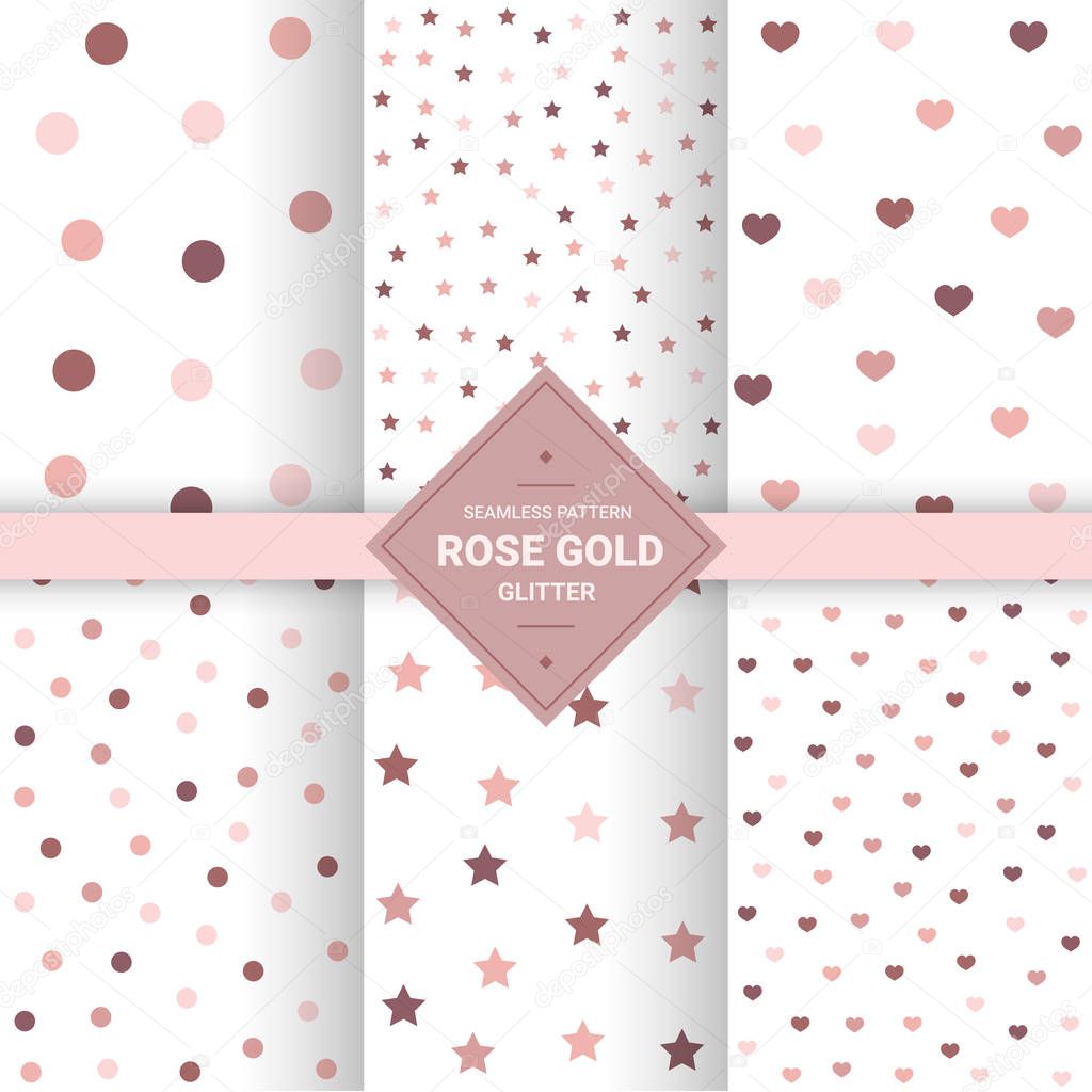 Rose gold glitter seamless pattern on pastel background. Polka dot background for Gift wrap and Fabric patterns. Vector Illustration