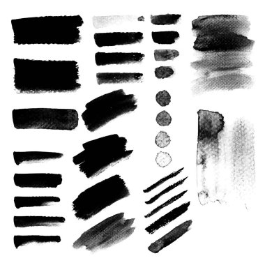 Grunge suluboya boya lekesi. Siyah el fırça darbeleri için boyalı süslemeleri afiş ve baskı tasarım. Vektör çizim.
