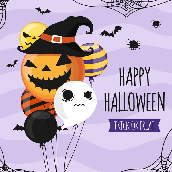Modelo Design Festa Convite Halloween Balões Halloween Fundo Roxo Macio — Vetor de Stock