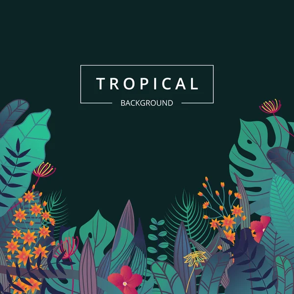 Tropische Achtergrond Groene Toon Tropische Bladeren Bloem Jungle Blad Frame — Stockvector