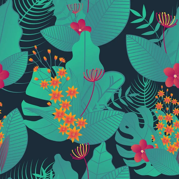 Тропические Листья Рисунок Швов Отпечатков Ткани Наволочки Упаковки Обертывания Веб — стоковый вектор
