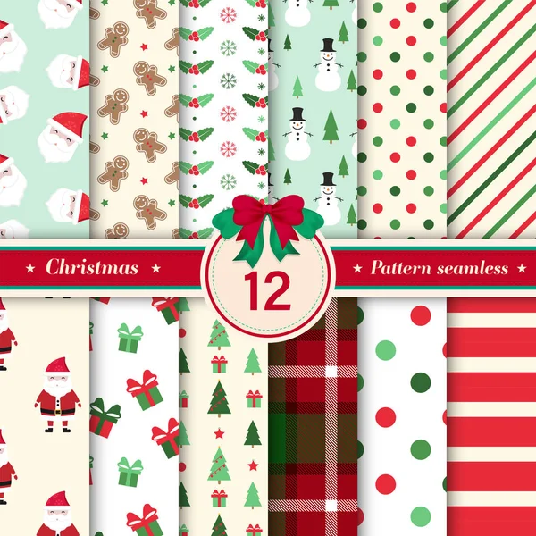 メリー クリスマス パターン シームレスなコレクションと赤 白と緑の色 マス冬休日背景のセットです ギフト用包装紙 Web バナーの背景 包装紙 — ストックベクタ