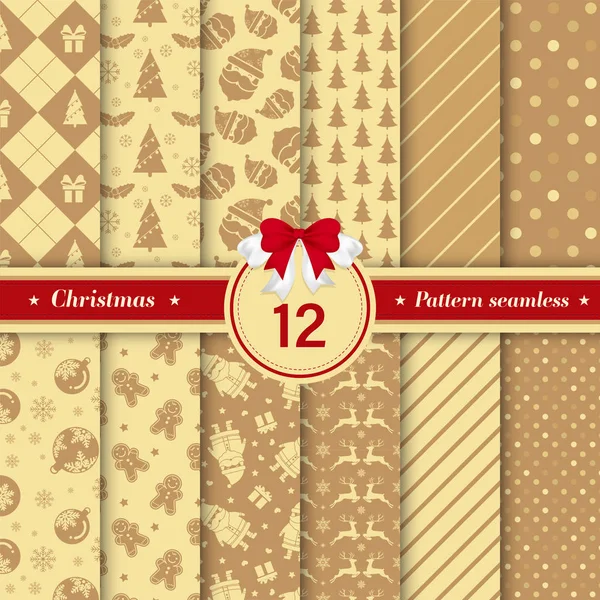 豪華なデザインの色を金とメリー クリスマス パターン シームレスなコレクション マス冬休日背景のセットです ギフト用包装紙 Web バナーの背景 包装紙 布パターンの無限テクスチャ — ストックベクタ