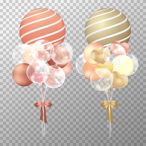 Saydam arka plan üzerinde gerçekçi bakır altın balonlar. 