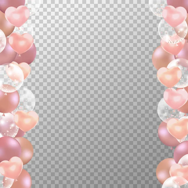 Gerçekçi Rose Altın balonlar çerçeve şeffaf arka plan ile. 
