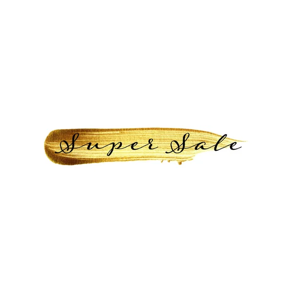 Gold brush stoke hand painted and Super sale text — Stock Vector