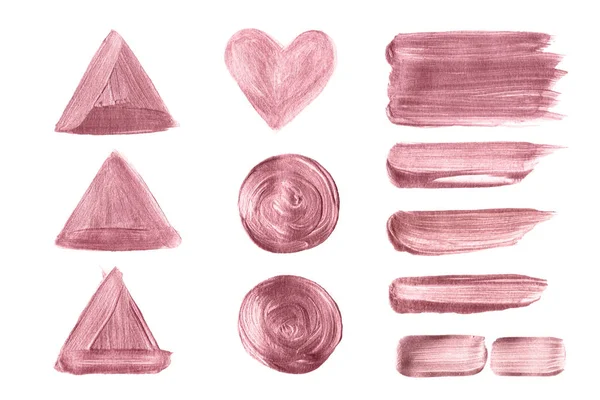 Beyaz arka plan üzerinde izole set çizilmiş gül altın fırça el çizilmiş 