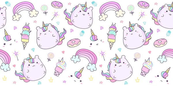 Pastel renkte elle çizilmiş tek boynuzlu at ile dikişsiz desen.