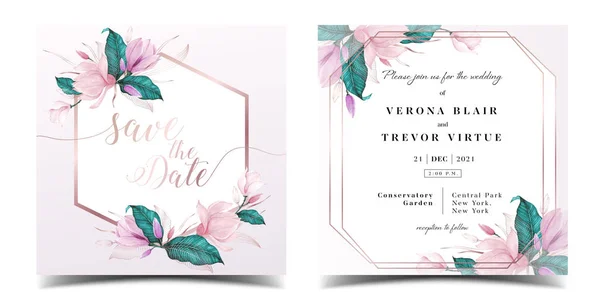 Çiçek suluboya dekori ile düğün davetiyesi kartı şablonu