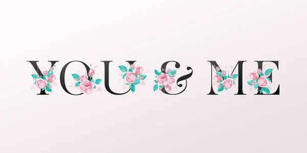 핑크 장미 수채화 장식과 아름다운 알파벳 — 스톡 벡터