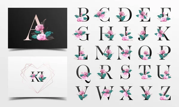 Floralwatercolor dekorasyon ile güzel alfabe koleksiyonu