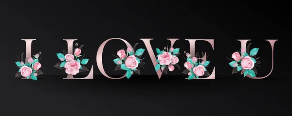 Pembe gül suluboya dekorasyon ile güzel alfabe