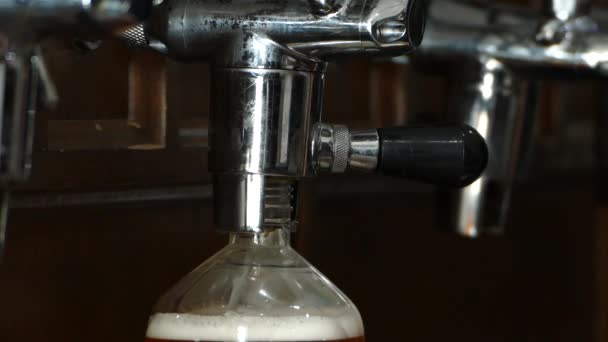 店内でクラフトビールのペットボトルを詰め込む男性の手のクローズアップ. — ストック動画