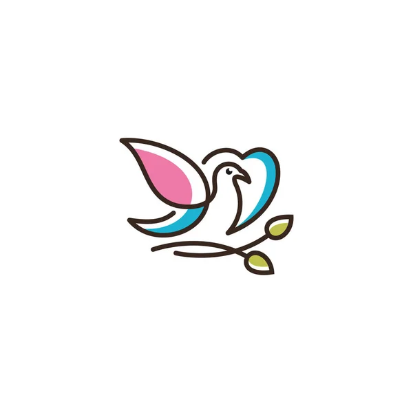 Vektorové Logo Lásky Listy Ptáci Ikonu Linie Umění Obrázek — Stockový vektor