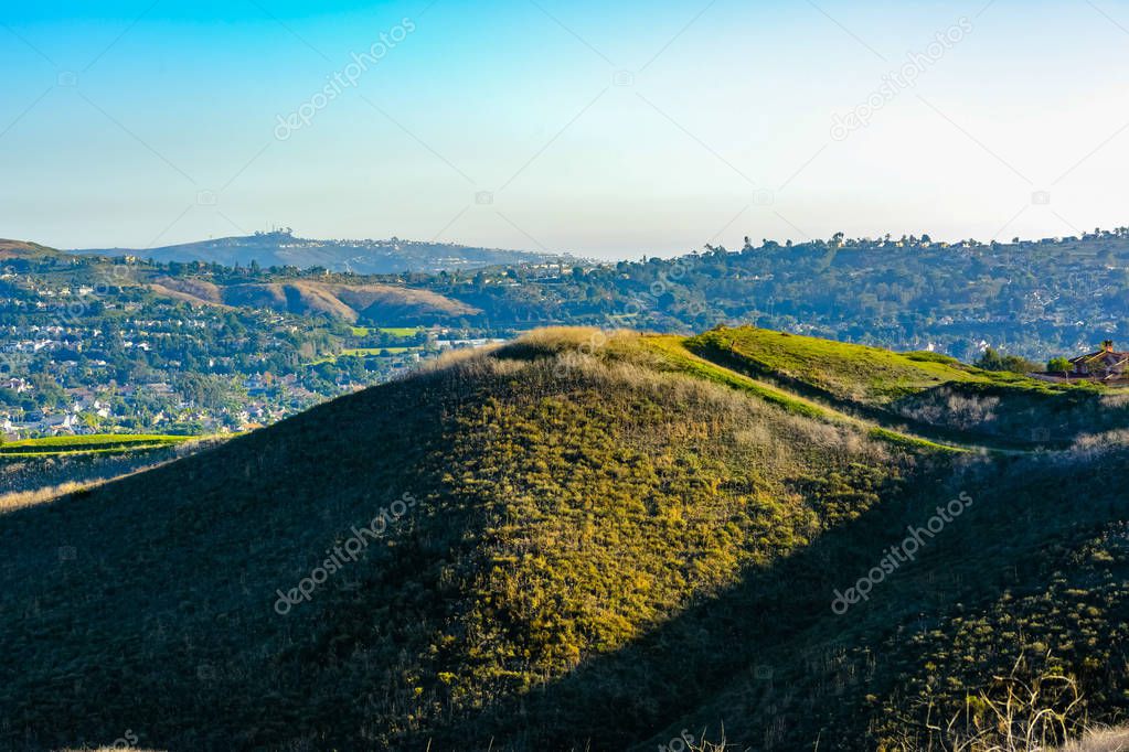 Hiking green hills in San Clemente Calfiornia