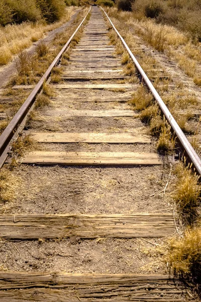 Tren yolu ile kuru vegetaion çölde